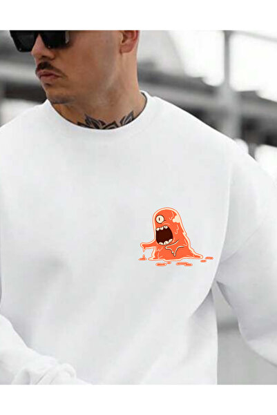 AEMİ Unisex majica Monster Štampano bela okrugla kragna Oversize kroj
