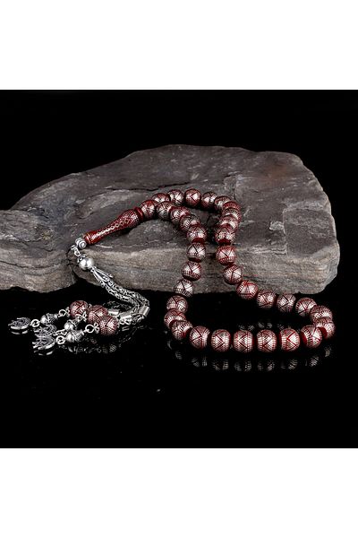 Tesbihsepetim INTENSIVE SILVER EMBROIDERED MASTER WORKING KUKA Rosary
