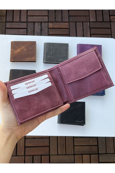 DERKON 100% Genuine Crazy Leather Morry Model Wallet Claret Red