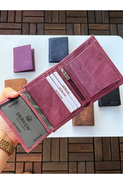 DERKON 100% Genuine Crazy Leather Murpy Model Wallet Claret Red Color