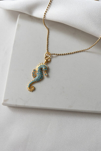 Karflake Özel Tasarım İnce Top Zincir İle Zirkon Taşlı Deniz Atlı Çelik Zarif Kadın Kolye