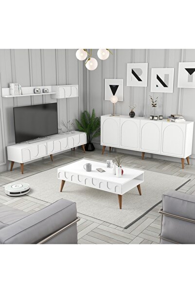 Variant Mobilya Lyon 3lü Salon Takımı - Beyaz / Ceviz