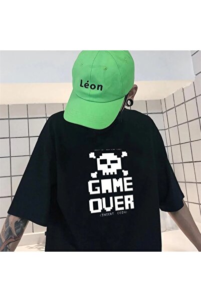 Le Savu Μπλουζάκι Game Over με τύπωμα Μαύρο Χρώμα Unisex oversized Le Savu