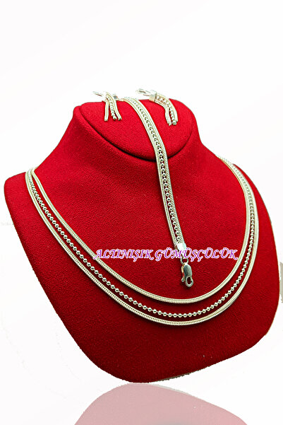 Altınışık Gümüşçülük hasır modeli üç sıralı telkari kolye küpe bileklik 925 a...