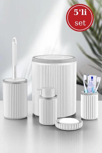 Flora Σετ μπάνιου 5 τεμαχίων (Κάδος απορριμμάτων 6 lt, βούρτσα WC, δοσομετρητής υγρού σαπουνιού, δοσομετρητής στερεού σαπουνιού, θήκη οδοντόβουρτσας)