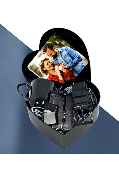 GİFTSTİME Fotoğraflı Yeni Kalp Kutu Tasarımlı Tesbih Kupa Cüzdan Çakmak Kemer...