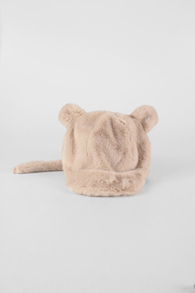 Kapin قبعة ذيل وأذنين من الفرو القطيفة - بيج