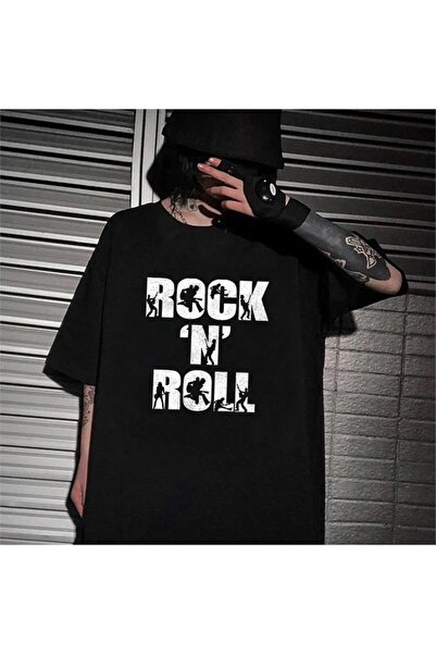 Le Savu Tricou oversize unisex negru Rock 'n' Roll