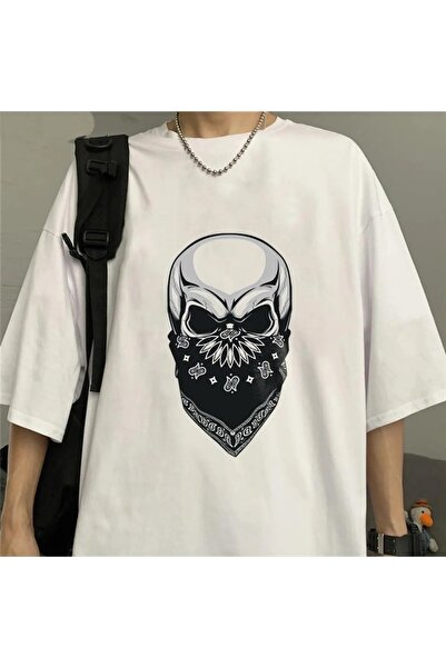 Le Savu Gang Skull cu imprimeu Culoare albă Unisex supradimensionat tricou Le...