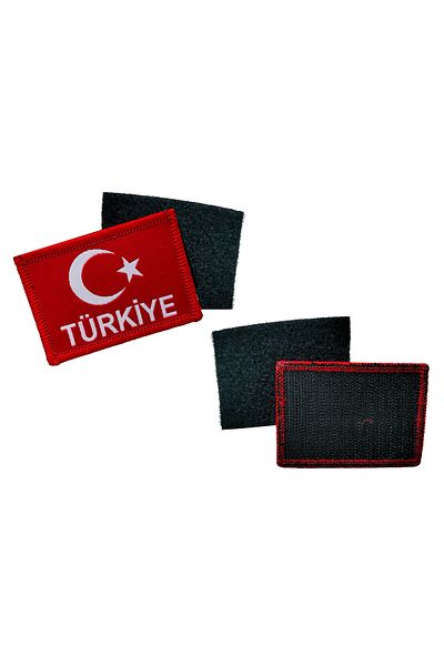 Megas Etiket Velcro Sewable - Turkey Written Turkish Flag Woven Crest with Piccolo