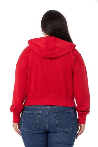DISENTIS MODEST Large Size Kangaroo Pocket Hooded Three Thread Red Sweatshirt