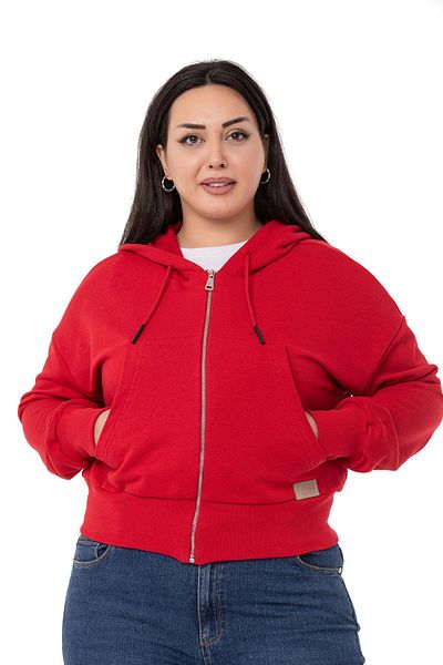 DISENTIS MODEST سويت شيرت أحمر بجيب الكنغر كبير الحجم بثلاثة خيوط