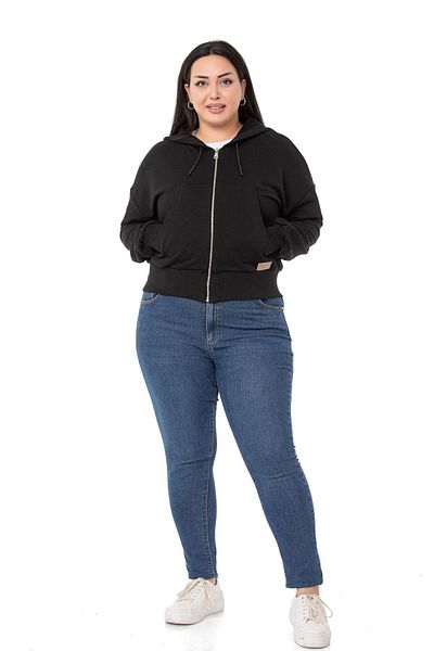 DISENTIS MODEST Large Size Kangaroo Pocket Hooded Three Thread Black Sweatshirt