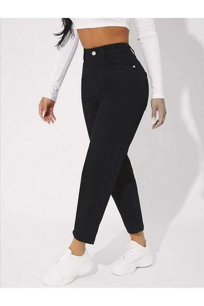 Livik Black Mom Jean High Waist Denim Trousers Lycra Colorfast Extra Comfortable
