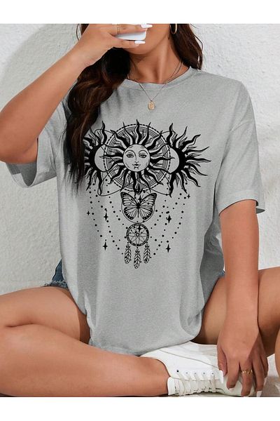 MOONBULL Tricou oversize cu imprimeu Butterfly Sunshine pentru damă