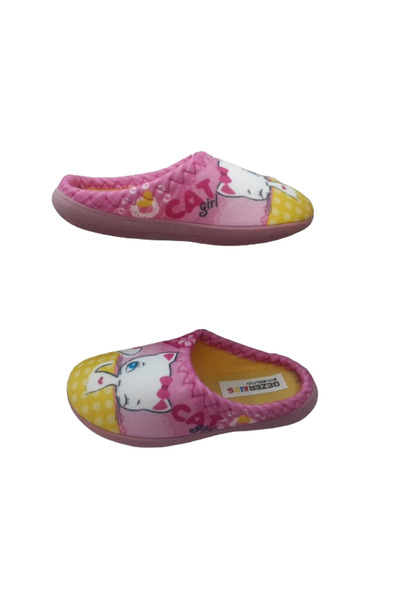 GEZER Kız Çocuk Pembe Sarı Kedi Figürlü Ev İçi Terlik