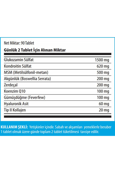 FTH 9-flex 90 Tablet | Glukozamin, Kondroitin, Akgünlük, Tip Iı Kolajen, Hyaluronik Asit 45 Günlük