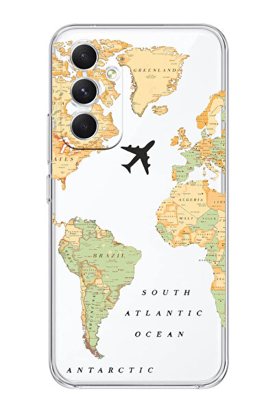 shoptocase Galaxy S23 Fe Uyumlu Eski Dünya Haritası Desenli Şeffaf Telefon Kı...