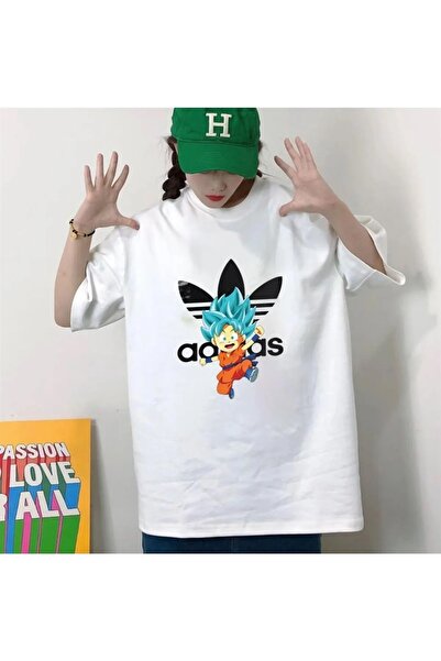 Le Savu Tricou oversize unisex alb cu imprimeu Dragon Ball Son Goku