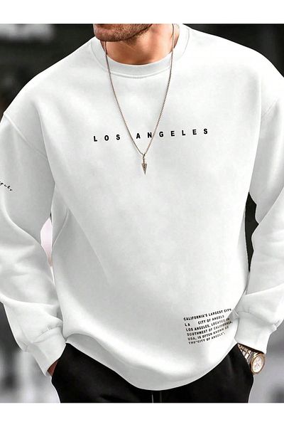 MOONBULL Pánská oversize mikina Los Angeles s pravým rukávem a levým pasem s potiskem