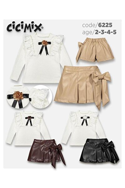 Cicimix Deri Etekli Pileli Kız Çocuk Takım