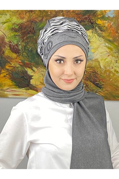 BUTİKAMBAR Çarkıfelek Model Çizgili Kemer Desenli Taşlı Açık Gri Atkılı Bere ...