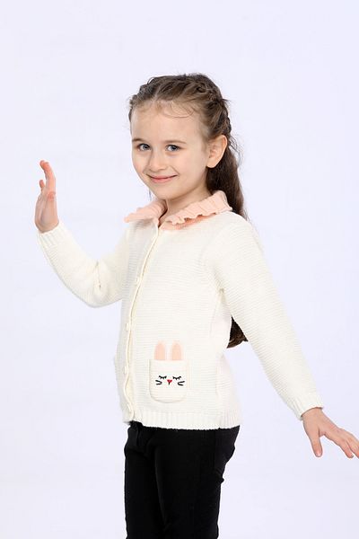 OUR KİDS Girl's Regular Fit Shirt Collar Buttoned Cardigan