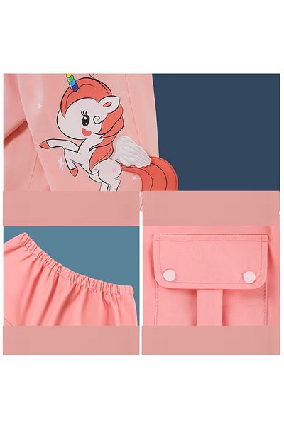 Petityu pantaloni de ploaie 3D drăguți pentru fete cu buzunare cu aplicații de unicorn impermeabile