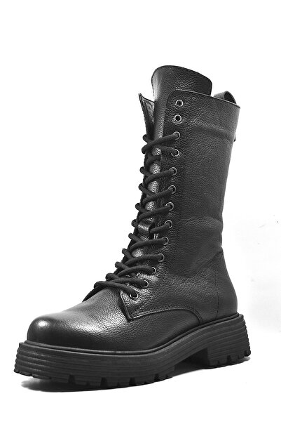 Beety 21520 Hakiki Deri Siyah Bağlı Uzun Kadın Postal Bot