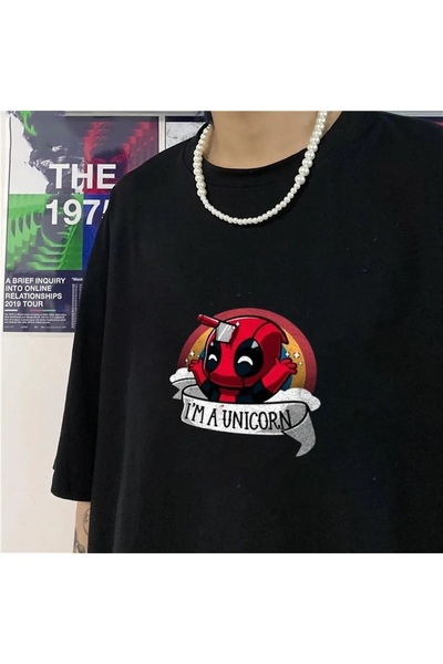 Le Savu Μπλουζάκι Unicorn με τύπωμα Μαύρο Unisex oversized - Le Savu