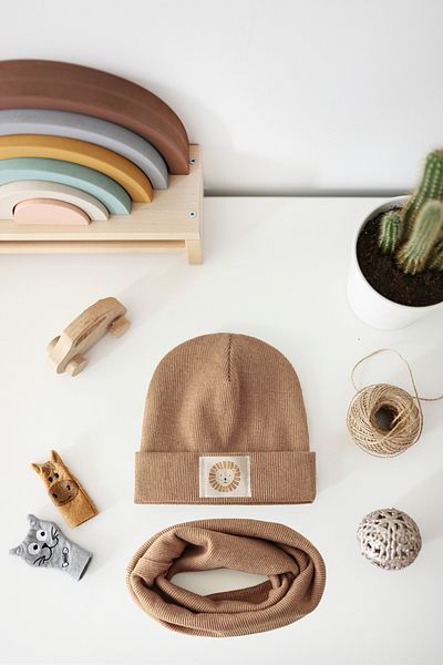 Doğan Collection Ribbed Lion Label Beanie Neck Collar Set