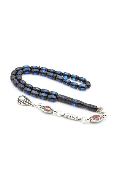 Murty99 Mineli Kamçılı Bilek Boy Siyah Lacivert Sürmeli Sıkma Kehribar Tesbih