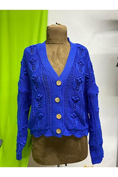 AsRin Akel giyim AJURLU 4 DÜĞMELİ POPCORN STANDART BEDEN TRİKO CEKET