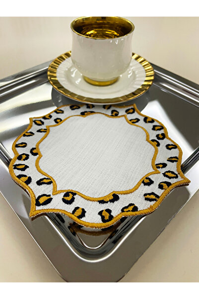 AYNAKIŞÇEYİZ 6 bucăți de șervețele de prezentare din in cu model leopard