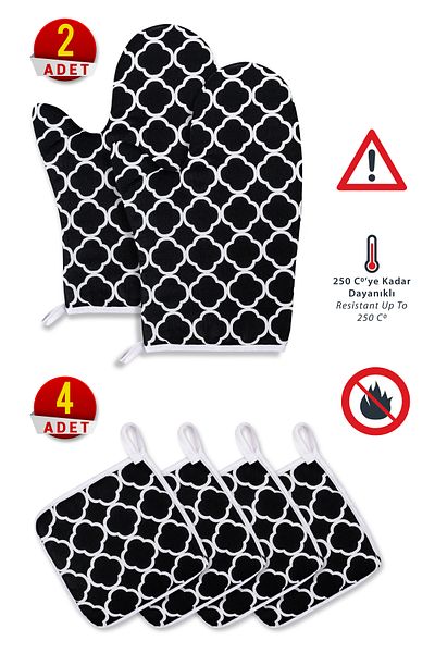 Morlay 6 Piece Oven Gloves and Pot Holder Kitchen Set & 220 Degree Heat Resistant