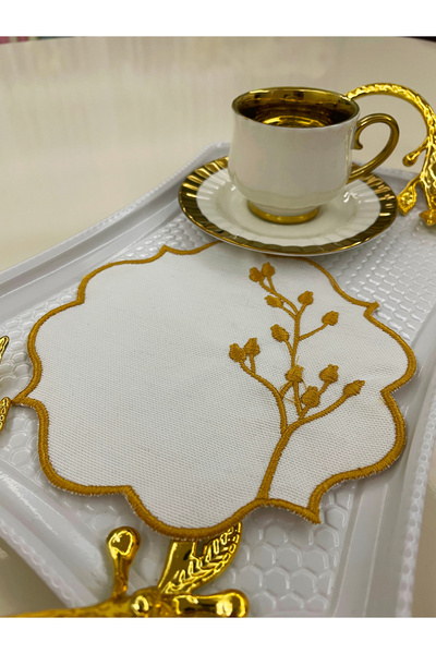 AYNAKIŞÇEYİZ Pachet de 6 șervețele de prezentare din in, cu model de flori au...