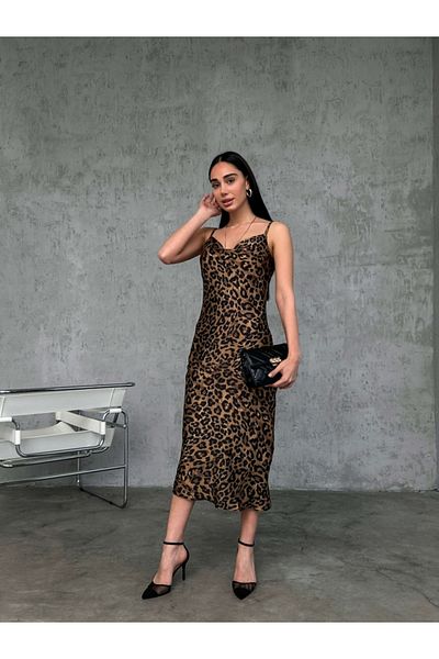 Elif Özbey Butik Rochie Leopard Degaje Guler Satin
