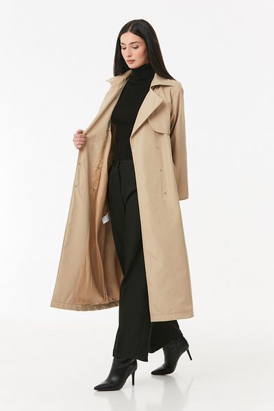 Fulla Moda Trench cu centură în talie cu guler dublu