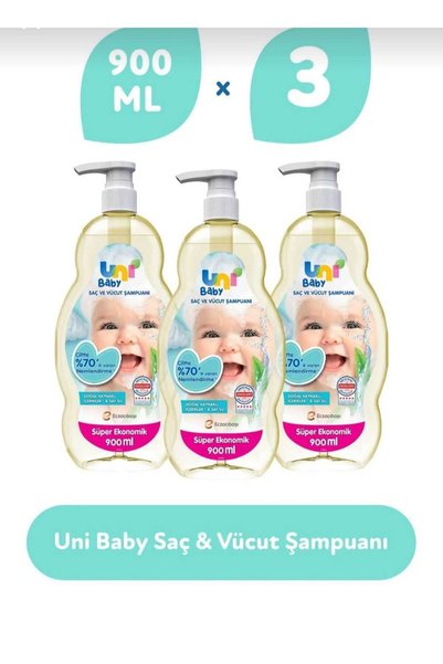 Uni Baby Hair and Body Shampoo 900 ml 3 pcs