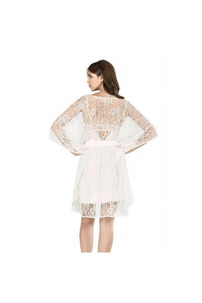 Narnuga MOOLIFEE- Ecru Short Double Satin Dressing Gown Nightgown Set