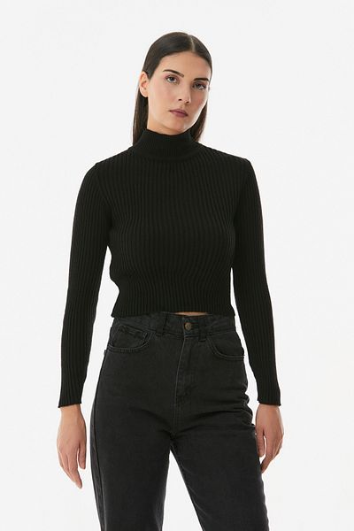 Fulla Moda Ribbed Stand Collar Knitwear Sweater
