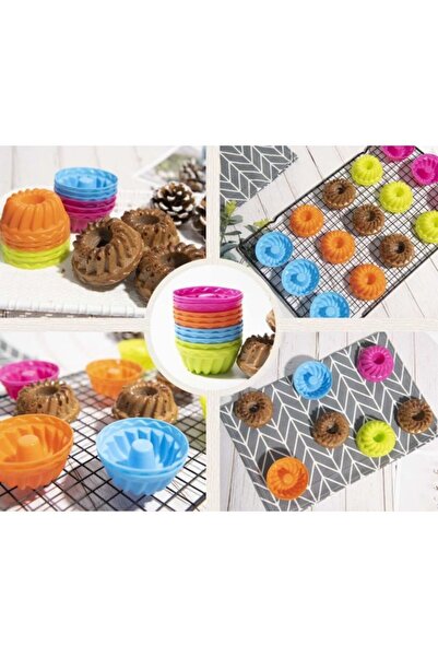 HOLLYHOME 24'lü Yıkanabilir Mini Chef Göbekli Muffin Pişirme Kalıbı, Silikon Kek, Cupcake, Hamur Işi Kap