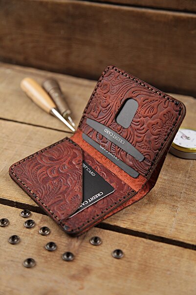 New Coast Leather 1900's Hakiki Deri El Yapımı Desenli Erkek Cüzdanı
