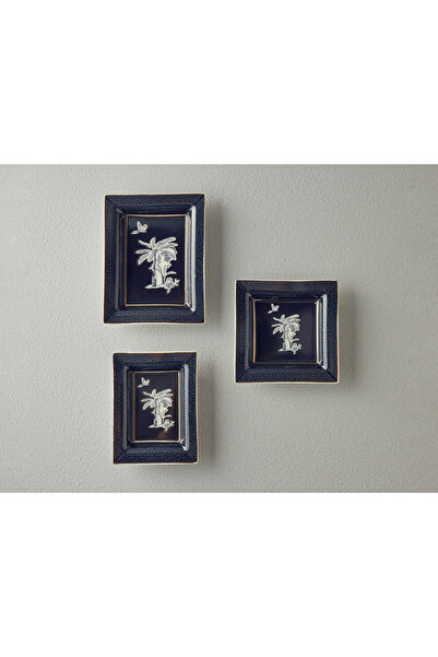 English Home Dark Blue Chic Palm Decorative Plate - 18X14X2.5 cm