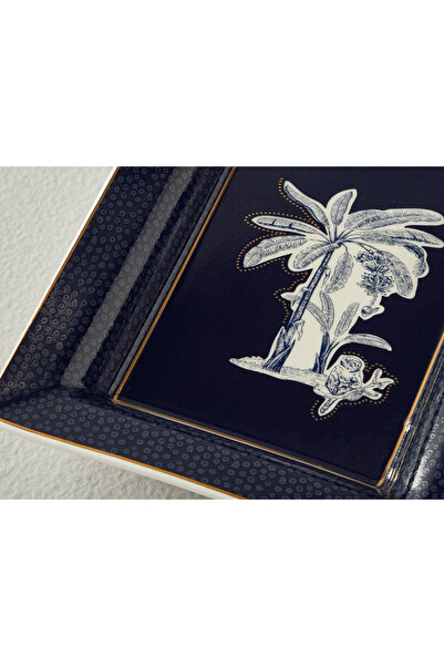 English Home Dark Blue Chic Palm Decorative Plate - 18X14X2.5 cm