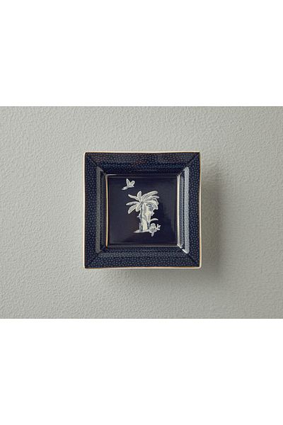 English Home Dark Blue Chic Palm Decorative Plate - 14X14X2.5 cm