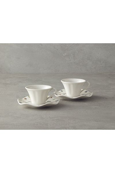 English Home Pleasant Porcelain 4 Pieces Coffee Cup Set for 2 Persons Green-Blue
