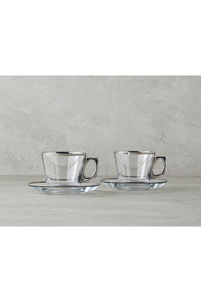 English Home ador Glass 4-piece Teacup Set for 2 People - Silver