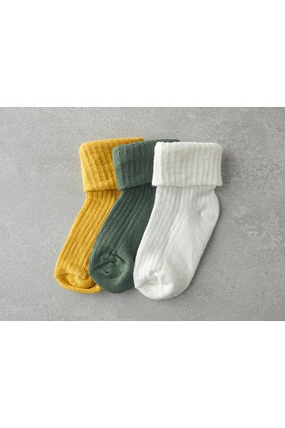 English Home 6-12 Months Baby Socks - White, Green and Mustard Set of 3