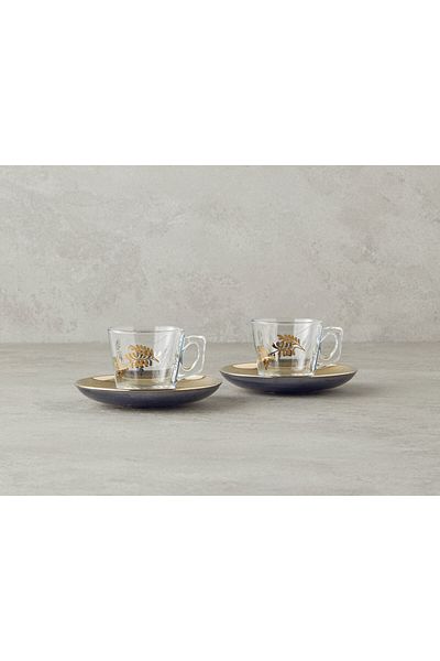 English Home Fern Glass 4 Pieces Coffee Cup Set for 2 Persons Gold